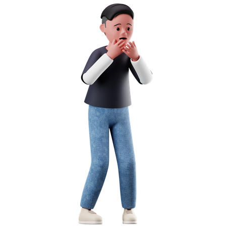 Male Character With Afraid Pose  3D Icon