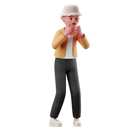 Male Character With Afraid Pose  3D Icon