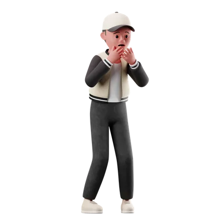 Male Character With Afraid Pose 3D Illustration