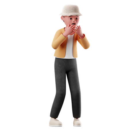 Male Character With Afraid Pose 3D Illustration