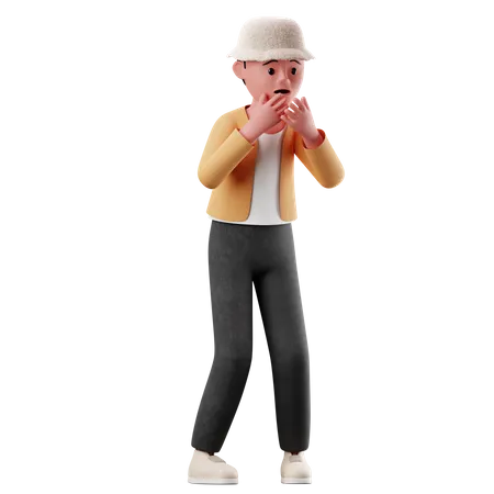 Male Character With Afraid Pose  3D Illustration
