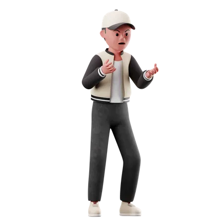 Male Character With Angry Pose  3D Illustration