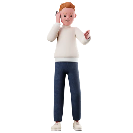 Male Character With Calling Pose  3D Illustration