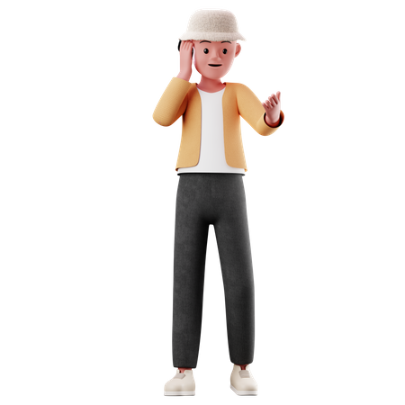 Male Character With Calling Pose  3D Illustration