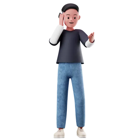 Male Character With Calling Pose  3D Illustration