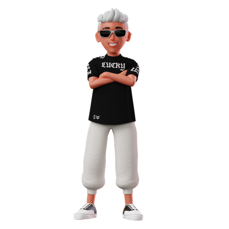 Male Character With Crossed Arm Pose  3D Icon