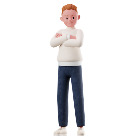 Male Character With Crossed Arm Pose  3D Illustration