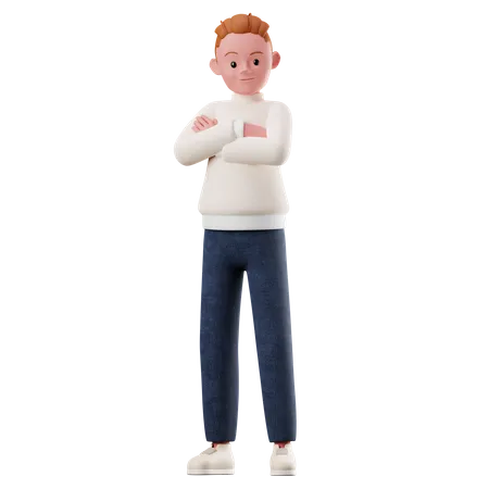 Male Character With Crossed Arm Pose  3D Illustration