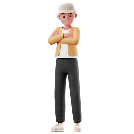 Male Character With Crossed Arm Pose  3D Illustration