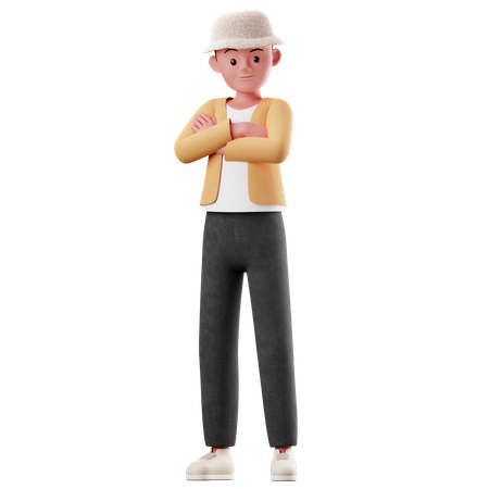 Male Character With Crossed Arm Pose 3D Illustration