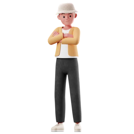 Male Character With Crossed Arm Pose  3D Illustration