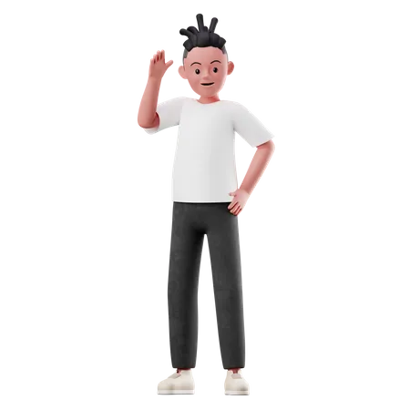 Male Character with Greeting Pose 3D Illustration