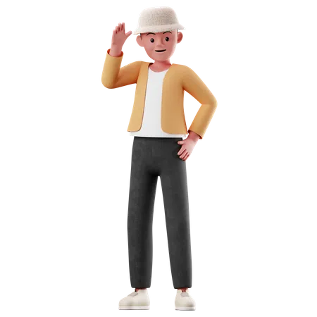 Male Character With Greeting Pose  3D Illustration