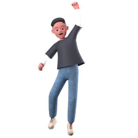 Male Character With Happy Jumping Pose  3D Icon