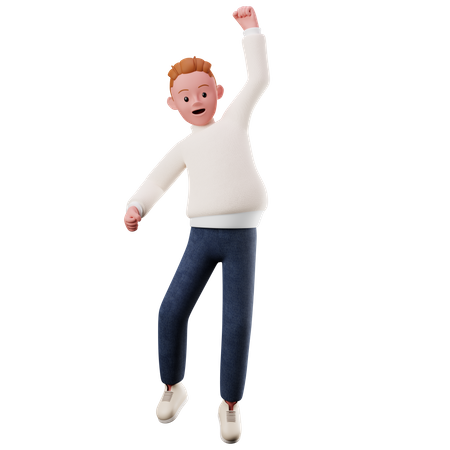 Male Character With Happy Jumping Pose  3D Icon