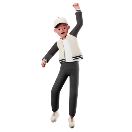 Male Character With Happy Jumping Pose  3D Illustration