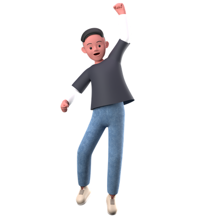 Male Character With Happy Jumping Pose 3D Illustration