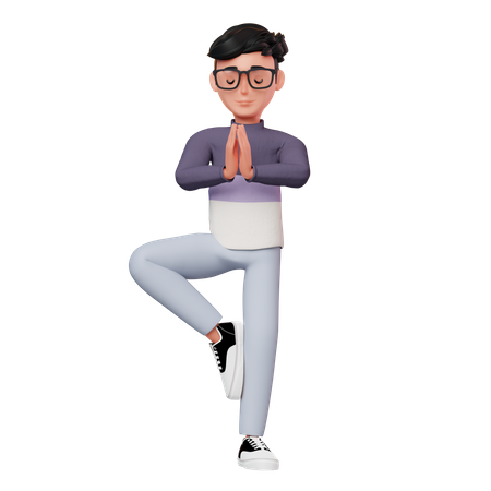 Male Character Yoga Pose  3D Illustration