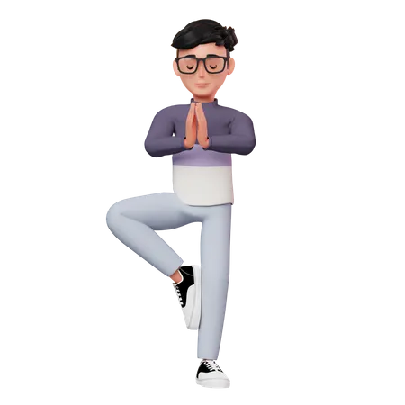 Male Character Yoga Pose  3D Illustration