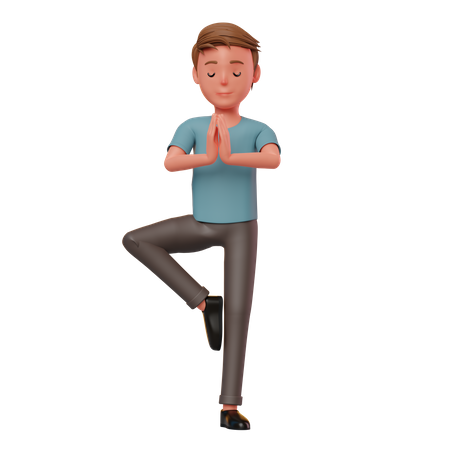 Male Character Yoga Pose  3D Illustration