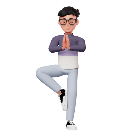 Male Character Yoga Pose 3D Illustration