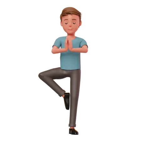 Male Character Yoga Pose 3D Illustration
