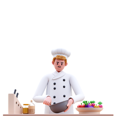 Male Chef Cooking In Kitchen  3D Icon