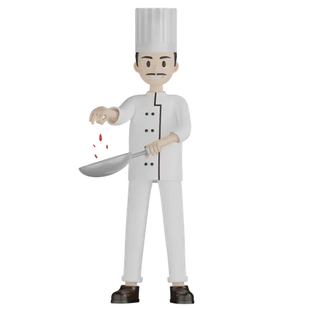 Male Chef Cooking Something  3D Illustration