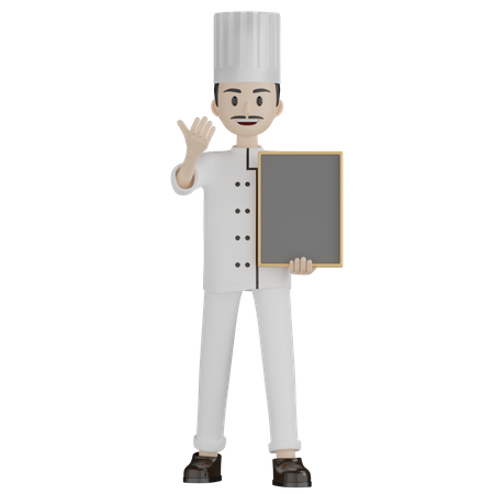 Male Chef Holding Board  3D Illustration