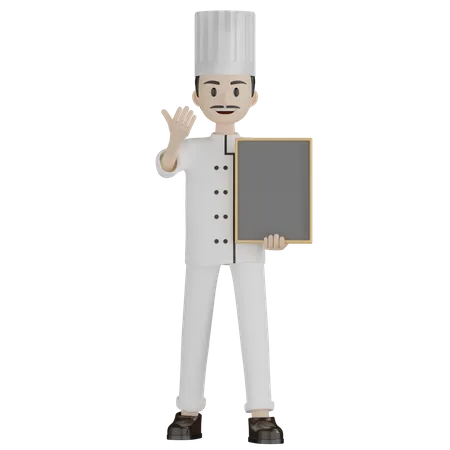 Male Chef Holding Board  3D Illustration