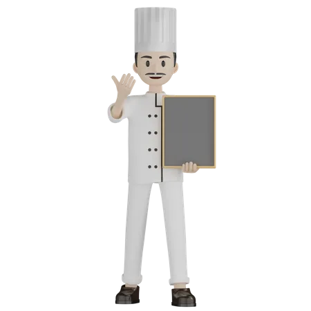 Male Chef Holding Board 3D Illustration