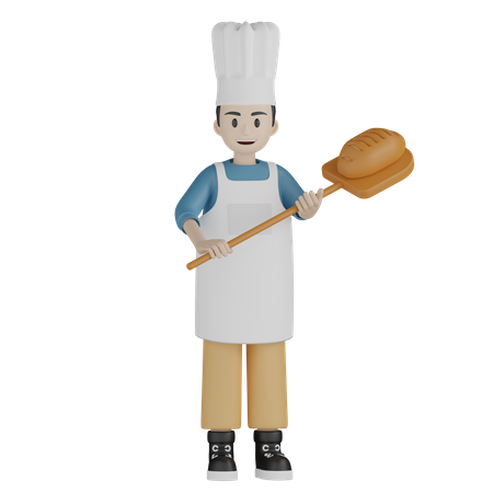 Male chef holding bread for baking  3D Icon