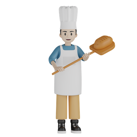 Male chef holding bread for baking  3D Illustration