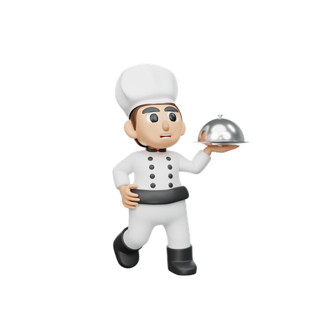 Male Chef Holding Cloche  3D Illustration