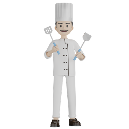 Male Chef Holding Cooking Tools  3D Icon