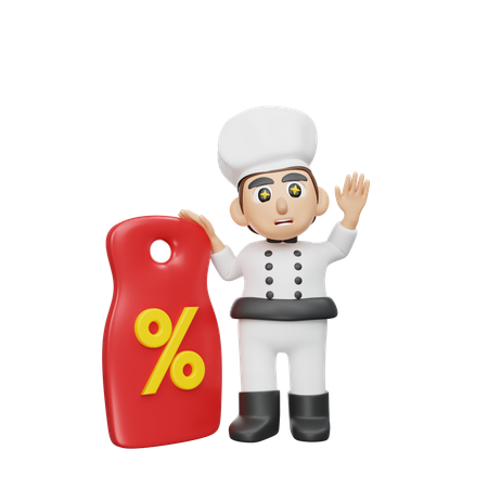 Male Chef Holding Discount Coupon  3D Illustration