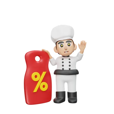 Male Chef Holding Discount Coupon  3D Illustration