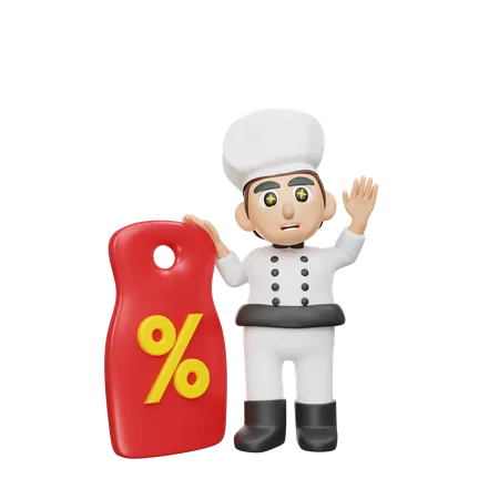 Male Chef Holding Discount Coupon 3D Illustration