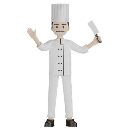 Male Chef Holding Knife  3D Icon