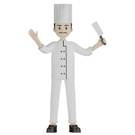 Male Chef Holding Knife 3D Illustration