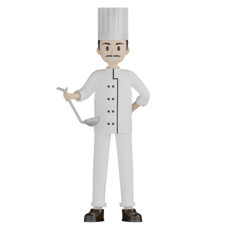 Male Chef Holding Ladle  3D Illustration