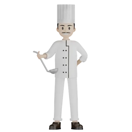 Male Chef Holding Ladle 3D Illustration