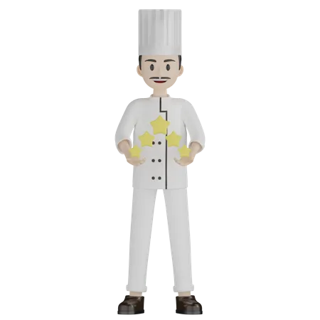 Male Chef Holding Stars  3D Illustration