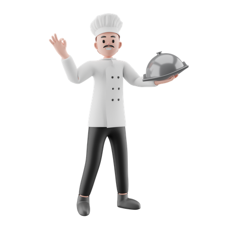 Male Chef holding tray  3D Illustration