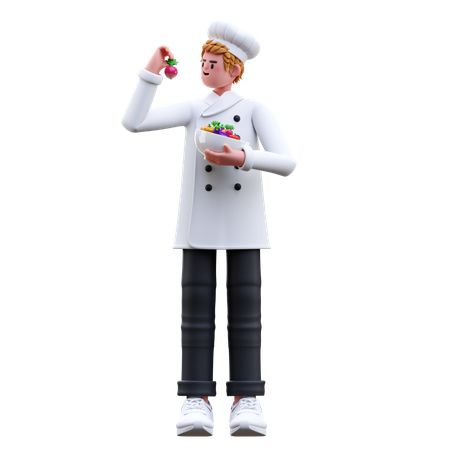 Male Chef Holding Vegetable  3D Icon