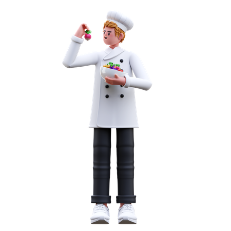 Male Chef Holding Vegetable  3D Illustration