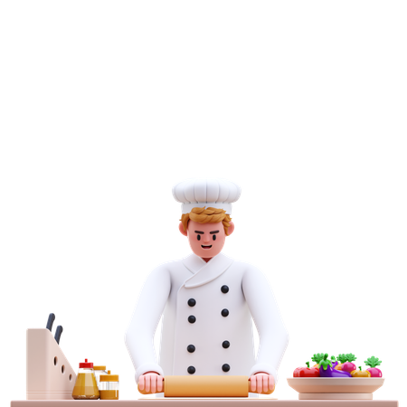Male Chef Making Dough  3D Icon