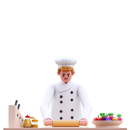 Male Chef Making Dough  3D Illustration