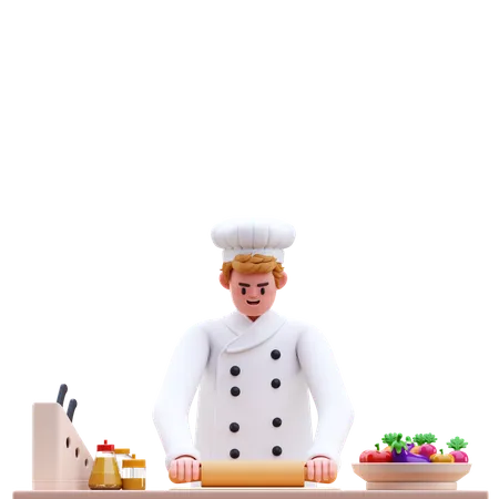 Male Chef Making Dough  3D Illustration