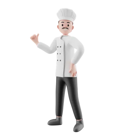 Male Chef pointing hand at something  3D Illustration